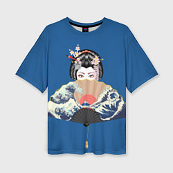 Женская футболка оверсайз Японская гейша с большим веером