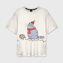 Женская футболка оверсайз Кошка Хлоя с гирляндой