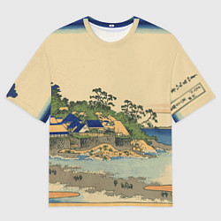 Футболка оверсайз женская Японская гравюра с деревней, цвет: 3D-принт