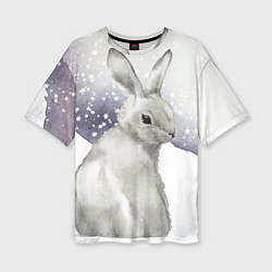 Женская футболка оверсайз Милый кролик на снегу