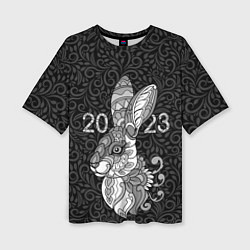 Женская футболка оверсайз Русский серый кролик 2023