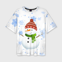 Женская футболка оверсайз Снеговик со снежинками