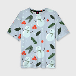 Женская футболка оверсайз Снеговики и ягодки