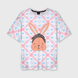 Женская футболка оверсайз Милый кролик и сердечки