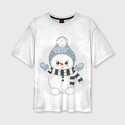 Женская футболка оверсайз Милый снеговик и снежинки