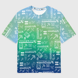 Футболка оверсайз женская Майнкрафт символы на потертом фоне, цвет: 3D-принт