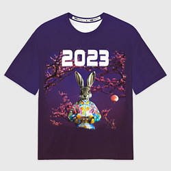 Футболка оверсайз женская Кролик на фоне сакуры 2023, цвет: 3D-принт