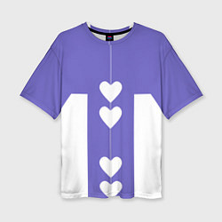 Женская футболка оверсайз Белые сердца на фиолетовом