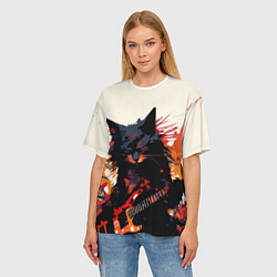 Футболка оверсайз женская Black rocker cat on a light background - C-Cats co, цвет: 3D-принт — фото 2
