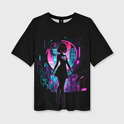 Женская футболка оверсайз Silhouette of a cute anime girl