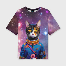 Женская футболка оверсайз Кот бравый космонавт