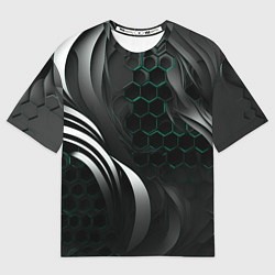 Футболка оверсайз женская Объемные бирюзовые плиты и черные линии, цвет: 3D-принт