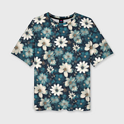 Женская футболка оверсайз Узор из весенних цветочков