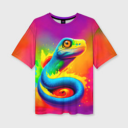 Женская футболка оверсайз Змейка в красках