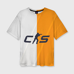 Женская футболка оверсайз Counter Strike 2 White Orange Stripes