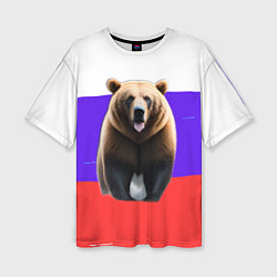 Женская футболка оверсайз Медведь на флаге