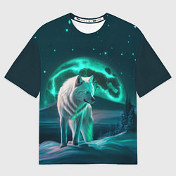 Футболка оверсайз женская Белый волк в зимнем лесу, цвет: 3D-принт