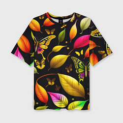 Женская футболка оверсайз Листья и бабочки