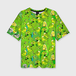 Женская футболка оверсайз Зеленые волнистые попугайчики