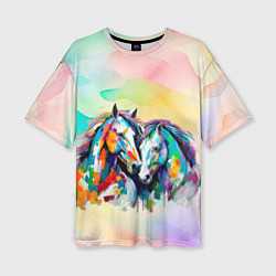Женская футболка оверсайз Две разноцветные лошади