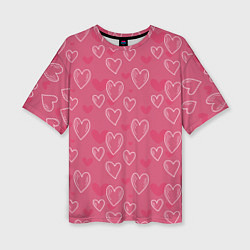 Женская футболка оверсайз Нарисованные сердца паттерн