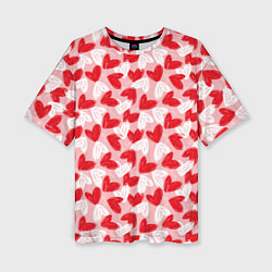 Женская футболка оверсайз Нарисованные фломастером сердца паттерн