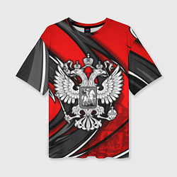Женская футболка оверсайз Герб РФ - красная органика