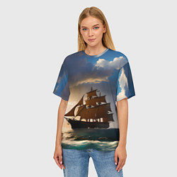 Футболка оверсайз женская Парусный корабль галеон, цвет: 3D-принт — фото 2