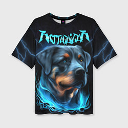 Женская футболка оверсайз Rottweiler and lightnings