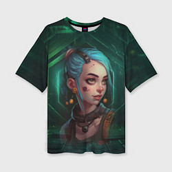 Женская футболка оверсайз Jinx green Arcane League of Legends