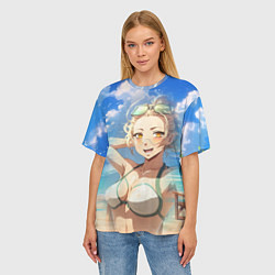 Футболка оверсайз женская Милая блондинка на пляже, цвет: 3D-принт — фото 2