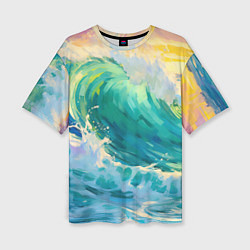Женская футболка оверсайз Нарисованные волны моря