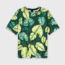 Женская футболка оверсайз Листья узор тропический