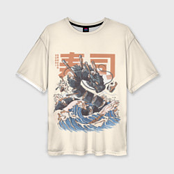 Женская футболка оверсайз Суши дракон с иероглифами в японском стиле