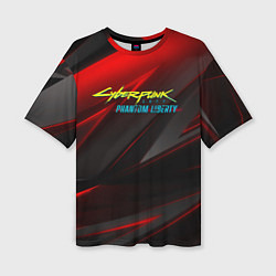 Женская футболка оверсайз Cyberpunk 2077 phantom liberty red black logo