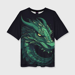 Женская футболка оверсайз Голова зелёного дракона: арт нейросети
