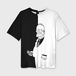 Женская футболка оверсайз Homer Simpson - black and white