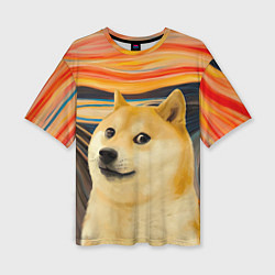 Женская футболка оверсайз Собака Доге пародия на Крик