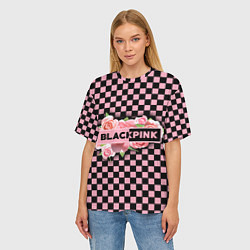 Футболка оверсайз женская Blackpink logo roses, цвет: 3D-принт — фото 2