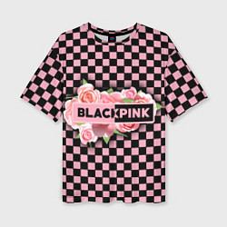 Женская футболка оверсайз Blackpink logo roses