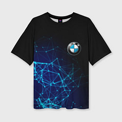 Футболка оверсайз женская BMW - логотип с геометрическим фоном, цвет: 3D-принт