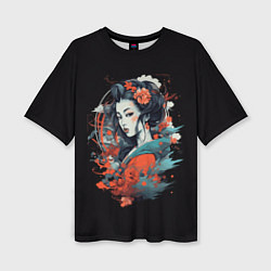 Женская футболка оверсайз Обворожительная гейша в цветах
