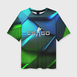 Женская футболка оверсайз CS GO green blue abstract