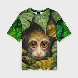 Женская футболка оверсайз Маленькая обезьянка в листьях