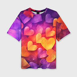 Женская футболка оверсайз Разноцветные сердечки