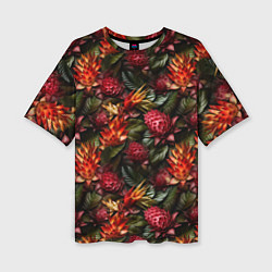 Женская футболка оверсайз Тропические цветы