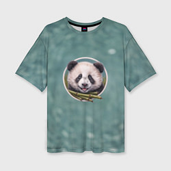 Женская футболка оверсайз Милая мордочка панды с бамбуком