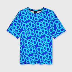 Женская футболка оверсайз Логотип Барби - синий паттерн