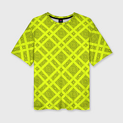 Футболка оверсайз женская Черный геометрический орнамент на желтом фоне, цвет: 3D-принт