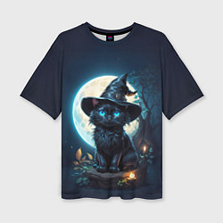 Женская футболка оверсайз Кот ведьмы - Хэллоуин
